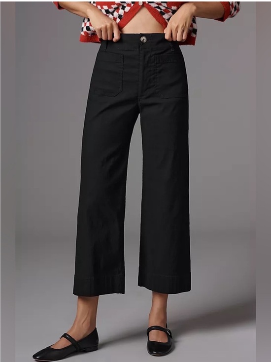 Anthropologie Pants - Maeve Anthropologie Colette Wide Leg Crop Pants Black Linen Cotton Blend, 25